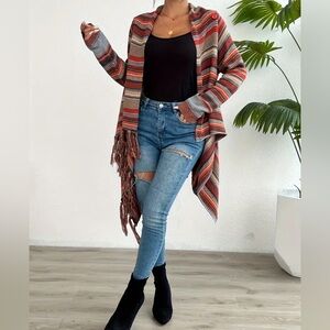 Chic Striped Brown Women's Poncho